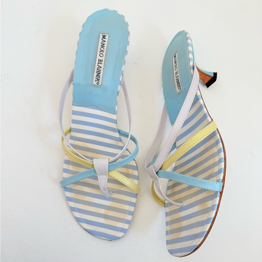 Manolo Blahnik Pastel Striped Kitten Heel Sandals Strappy Thong sandals EU 39 - Picture 2 of 9